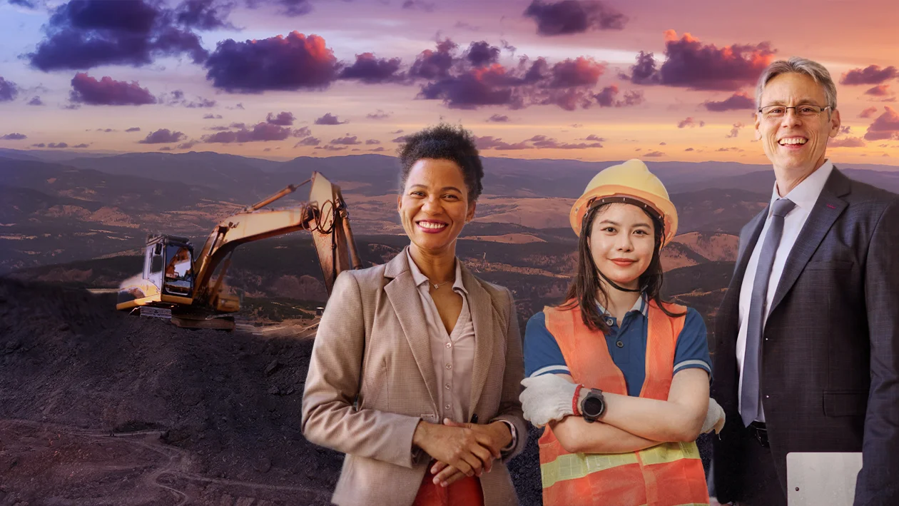 TeamsynerG’s consulting imagery: business leaders and a frontline worker in an industrial landscape